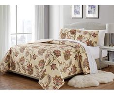 K&M MK Home Tagesdecke, Gesteppt Print Floral Beige Rot Blau Taupe über Größe Neu # Jane Twin/Twin Extra Long