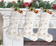 AOGU Weihnachtsstrümpfe, Schneeflocken-Gravur, Kunstfell, Weihnachtsstrümpfe, zum Aufhängen, 50,8 cm, 3 Stück