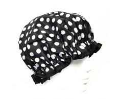 Wrapables Trendige Duschhaube aus Satin, Schwarz mit weißen Punkten