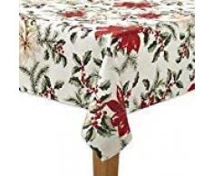 BIG The One Weihnachtstischdecke mit rotem Weihnachtsstern und grünen Stechpalmenbeeren, rechteckig, 152 x 274 cm