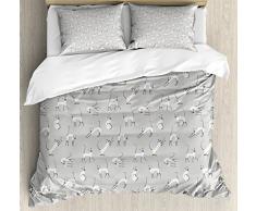 Grau Decor Bettbezug Set by ambesonne, süße Siamesische Katze Wand Design Spielen und Posing Feline asiatischen Kitty Animal Home Decor, dekorative Bettwäsche Set mit Kissenbezüge, khaki, Textil, Multi 1, Full / Queen