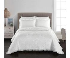 Chic Home Finna Bettdecke, 100% Baumwolle, Fischschuppen-Muster, gerüschte Rüschen, 1 Stück King cremefarben