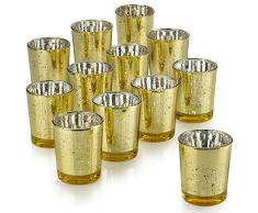 PARNOO Quecksilberglas Kerzenhalter für Votivkerzen und Teelichter 12er Set Sparkled Gold