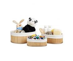 Relaxdays Regalkorb Set Bambus oval, 3 runde Aufbewahrungsboxen 12,5 x 32 x 22 cm HxBxT für Regal und Schrank, natur