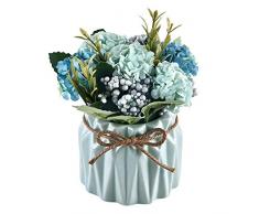 Hamore Künstlicher Hortensienstrauß mit Kleiner Keramikvase, künstliche Hortensienblume im Topf, Kunstblume, Bonsai, für Tischpartys, Büro, Hochzeit, Heimdekoration, Pink blau