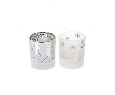 EUROCINSA Ref. 29057 Set 12 Gläser aus Glas Metallic und Matt mit weihnachtlichen Motiven 7 Øx8 cm 1 Set, Silber/weiß, Einheitsgröße
