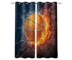 Aiesther Sport-Fenster-Vorhänge, Raumverdunkelung, isoliert, für Wohnzimmer, Schlafzimmer, Basketball, Feuer und Wasser 40 x 63 Basketball