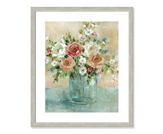 Casa Fine Arts Kunstdruck, Motiv Sonnenstrauß, Mehrfarbig, klassisches Blumenstrauß, 51,9 x 61,9 cm, Warmer silberfarbener Rahmen
