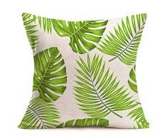 Royalours Kissenbezug mit grünen Blättern, Baumwollleinen, Tropische Palmenblätter, dekorativer Überwurf, Kissenbezug für Zuhause, Bank, Couch/Sofa, 45,7 x 45,7 cm 18 x 18 Leaf2