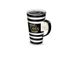 Lady Jayne 15911 One Travel Mug, 13 oz, Black, White, Gold