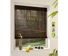 madecostore Rollo mit Aufrollmechanismus, Bambus, Schokobraun – 123 x 180 cm – Befestigung mit Bohren – Rollo aus Holz
