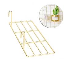 ANZOME Gerades Regal, Wandregal mit Haken, Draht-Regal für Gitterplatte, Draht-Ablageregal für Heimbedarf, Wanddekoration (Roségold) Shelf Gold