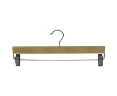 Home Basics Kleiderbügel aus Holz, volle Breite, gerade, Soft-Grip-Verschluss, 360 drehbarer Haken und verstellbare Metall-Clips für Hosen, Shorts, Kleider und Slacks (3 Stück), Natur