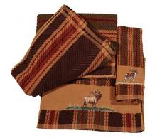 HiEnd Accents Handtuch-Set, Elch Lodge Streifen, 3-teilig