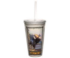 cc33286 Vintage Vermont Elch von Paul A. lanquist Künstlerische Traveler doppelwandige Cool Tasse mit wiederverwendbarer Strohhalm, 473 ml