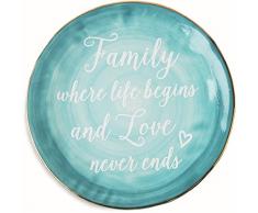 Pavilion Gift Company Emmaline Family Where Life Begins and Love Never Ends Keramik Deko Teller, 17,8 cm Blaugrün