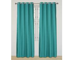 LJ Home Fashions 488 Eclipse Vorhang, Blickdicht, Leinenoptik, mit Ösen, 132 x 248 cm, Türkis, 2 Stück