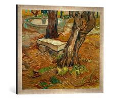 Gerahmtes Bild von Vincent Van Gogh Steinbank im Garten des Hospitals Saint-Paul, Kunstdruck im hochwertigen handgefertigten Bilder-Rahmen, 70x50 cm, Silber Raya