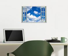 Wallalls 360 Fensteraufkleber, Motiv Happy Clouds in Blue Sky 12 in x 8 in blau/weiß