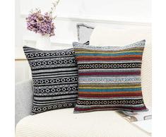 MKLFBT Dekorativer Überwurf Kissenbezug Bohemian Retro Streifen Kissenbezug 45,7 x 45,7 cm Kissenbezug passend für Café Couch Wohnzimmer Sofa Bett Zimmer Haus und Garten 2 pieces, 18x18 Colorful B+d Two Piece