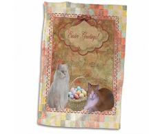 3dRose TWL_174046_1 Handtuch, Motiv Rosen und Katzen, mit Osterkorb, Eiermotiv, 38,1 x 55,9 cm, Mehrfarbig