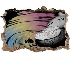 Pixxprint 3D_WD_5073_92x62 Blatt auf Zen Steinen im Wasser Wanddurchbruch 3D Wandtattoo, Vinyl, schwarz / weiß, 92 x 62 x 0,02 cm