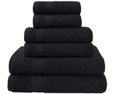 AmericanVeteranTowel Hotel- & Spa-Qualität, super saugfähig und weich, Baumwolle, 6-teiliges türkisches Handtuch-Set für Küche und dekoratives Badezimmer, inkl. 2 Badetücher, 2 Handtücher, 2 Waschlappen, Schwarz