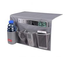 Falaku Nachttisch-Ablage mit 5 Taschen, Nachttisch Organizer Unterlage für Wasserflaschen, Zeitschriften, Bücher dunkelgrau