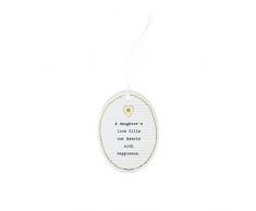 Pavillon Gift Company Porzellanschild mit Schleife, oval, Weiß/Gold, mit Aufschrift A Daughters Love Fills Our Hearts with Happiness, 8,9 cm