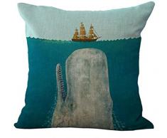 Big Whale Big Shark und Boot Kissen Fall Baumwolle-Mischgewebe Leinen Kissenbezug Sofa Dekorative Quadratisch 45,7 cm Family Life, 2, 45cm x 45cm ,18 *18