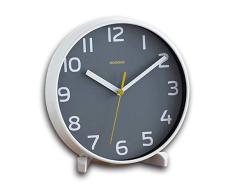 JUSTUP Tischuhr, 20,3 cm, Nicht tickend, batteriebetrieben, als Wanduhr oder Schreibtischuhr mit ABS-Rahmen, HD-Glasabdeckung für Wohnzimmer, Schlafzimmer, Küche, Klassenzimmer Dekor grau