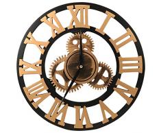 MEISTAR Wanduhren aus Holz, freiliegende Ausrüstung, für Zuhause und Büro, Wanddekoration, 35,6 cm 3D, hohl, batteriebetrieben, Quarz-Uhr Antik 14 inch Golden Roman Numerals