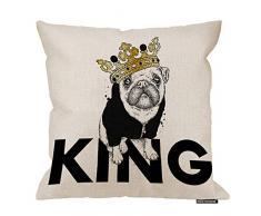 HGOD Designs Kissenbezug, Mops-Motiv, ein wunderschöner King-Mops in der Jacke und Krone, Baumwolle / Leinen, Polyester, Dekoration, Heimdekoration, Sofa, Couch Schreibtisch, Stuhl, Schlafzimmer, 40,6 x 40,6 cm 18x18 Inch A3-0076