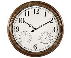 Smileyary 45,72 cm große Wanduhr für den Außenbereich, wasserdicht, Vintage, geräuschlos, nicht tickend, mit Thermometer und Hygrometer, batteriebetriebene Uhr, Wanddekoration für Terrasse/Pool/Garten, bronzefarben