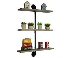 Imperative Dekoration, rustikales Holz, industrielle Wandmontage, Eisen-Rohrregal, Regalbrett, Vintage, Retro, Schwarz, offen, Bücherregal, Lagerung, Büro, Zimmer, Küche (3 Ebenen) grau