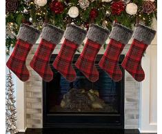 LEVOSHUA 4er-Pack Weihnachtsstrümpfe 45,7 cm Jute mit großer Schneeflocke und Plüsch Kunstfell-Strümpfe, für Familie, Urlaub, Weihnachten, Party, Dekoration 18 inch 6er-Pack