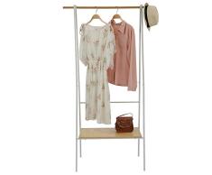 Function Home Kleiderschrank aus Metall mit Holzregal, Kleiderschrank Oraganizer Rack oder Schlafzimmer, Wohnzimmer, Wohnung und Wohnheim L34.06 xW16.73“x H61.81” weiß