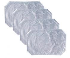 Queen Anne Damast-Print Flanell Rückseite Vinyl Tischdecken, Vinyl, Queen Anne-White, 4 Piece Placemat Set