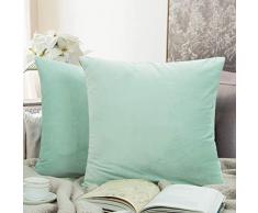 NTBAY Quadratischer Kissenbezug mit Reißverschluss, Samt, superweich und luxuriös, dekorativer Euro-Kissenbezug Euro (20 x 20 inches) cyan