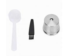 Fdit1 Nachfüllbarer Kaffeefilterbecher aus Edelstahl, wiederverwendbar, mit Löffel und Reinigungsbürste B Silber