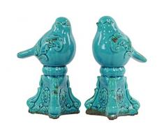 Urban Trends Keramik Vogel Figur auf Stativ Ständer in Used-Optik (Sortiment von Zwei), blau