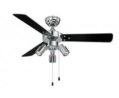 Deckenventilator mit Beleuchtung und Zugschalter Cyrus 107 cm, Gehäuse chrom glänzend, Wendeflügel in schwarz und silber