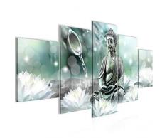 Bilder Feng Shui Buddha Wandbild 200 x 100 cm Vlies - Leinwand Bild XXL Format Wandbilder Wohnzimmer Wohnung Deko Kunstdrucke Türkis 5 Teilig - MADE IN GERMANY - Fertig zum Aufhängen 018251b