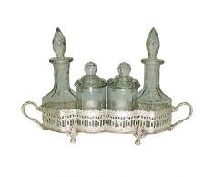 Better & Best Ölspender mit 4 Flakons, dekoriert mit Lichterkette, Metall Glas, Silber, 25 x 5,5 x 17 cm