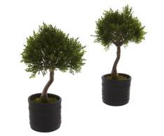 Nearly Natural Fast Natur 4965-s2 Zeder Bonsai Künstlicher Weihnachtsbaum mit Übertopf, Grün, 2 Stück