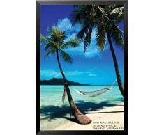 Buyartforless Poster/Kunstdruck Paradiesstrand mit Zitat, 91,4 x 61 cm, tropischer Küstenstrand, mit Hängematte, wie schön es ist, Nichts zu tun und dann danach zu ruhen