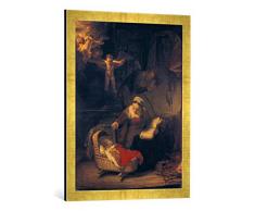 Gerahmtes Bild von Rembrandt Harmensz Van Rijn Die heilige Familie mit den Engeln, Kunstdruck im hochwertigen handgefertigten Bilder-Rahmen, 50x70 cm, Gold Raya