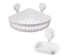 SunHorde Duschablage mit Saugnapf für Bad & Küche, Duschkorb Ablage Corner Shelf + Soap Dish Eckregal + Seifenschale