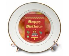 3dRose Happy 88 Geburtstag Banner, Kuchen mit Geschenke und Luftballons – Porzellan Teller, 20,3 cm (CP 186534 _ 1)