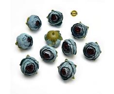 Silkflowers.com Seidenblumen in Großhandel Kunstblumen Köpfe Hochzeit Party Home Dekoration Kranz DIY Scrapbooking Basteln Kleine künstliche Teerosen Knospen Seide Blume Kopf 3 cm 25 Stück blau